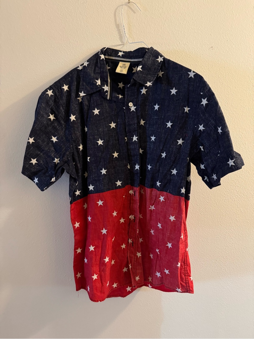 Men's Star-Print Short Sleeve Shirt - Blue & Red